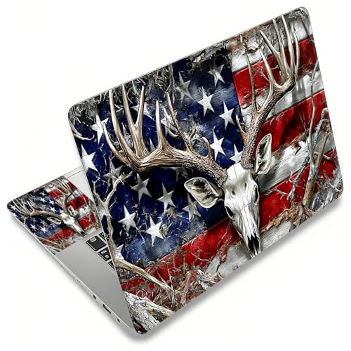 Laptop Skin Sticker Decal, Universal Reusable Vinyl Laptop Cover for 12" 13" 13.3" 14" 15" 15.4" 15.6" Notebook PC, Reusable Waterproof Scratch-Resistant with 2 Wrist Pads,American Flag Retro Deer - color: American Flag Retro Deer