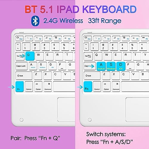 Bluetooth Keyboard, Slim 7 Colors Backlit Wireless Bluetooth Keyboard with Touchpad Built in Rechargeable Battery for iOS Android Windows Tablets PC Smartphone