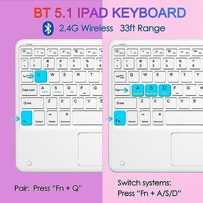 Bluetooth Keyboard, Slim 7 Colors Backlit Wireless Bluetooth Keyboard with Touchpad Built in Rechargeable Battery for iOS Android Windows Tablets PC Smartphone
