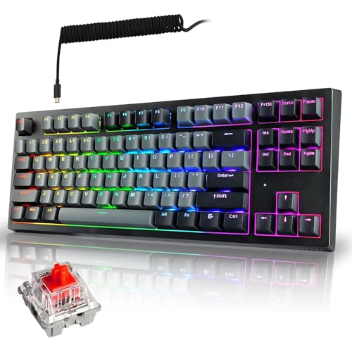 TECWARE Phantom+ Elite 87 Key RGB Mechanical Gaming Keyboard | 3 Mode Wireless Bluetooth 5.0 2.4GHz & USB C Wired | Hot Swappable 5 Pin | Double Shot PBT Keycaps | Wraith Red Switch - Black - color: Red Switch, size: Phantom+ Elite 87 | Black