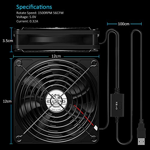 ELUTENG Dual 120mm USB Fan with 3 Speeds 5V Ventilator Fan Portable Cooling Fan Rechargeable Compatible for Laptop Receiver DVR Playstation Xbox Desk Computer Cabinet Cooling | USB Fan Rechargeable Compatible for Laptop Receiver DVR Playstation Xbox Desk