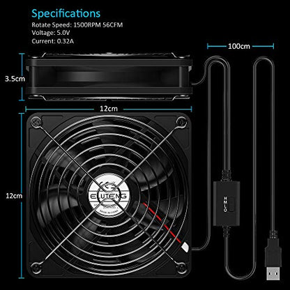 ELUTENG Dual 120mm USB Fan with 3 Speeds 5V Ventilator Fan Portable Cooling Fan Rechargeable Compatible for Laptop Receiver DVR Playstation Xbox Desk Computer Cabinet Cooling | USB Fan Rechargeable Compatible for Laptop Receiver DVR Playstation Xbox Desk