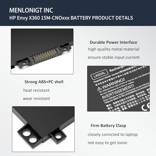 LK03XL 916814-855 l09281-855 Battery for HP Envy X360 15m-bp1xx 15m-cn0xxx 15-cn0xxx 15m-cp0xxx 17m-ae0xx 17-bw 17m-ae111dx 15m-cn0012dx 15m-cn0011dx 15m-bq021dx 15m-bp112dx 916368-421 - size: 7.35 x 3.5 x 0.5 inches LK03XL BATTERY