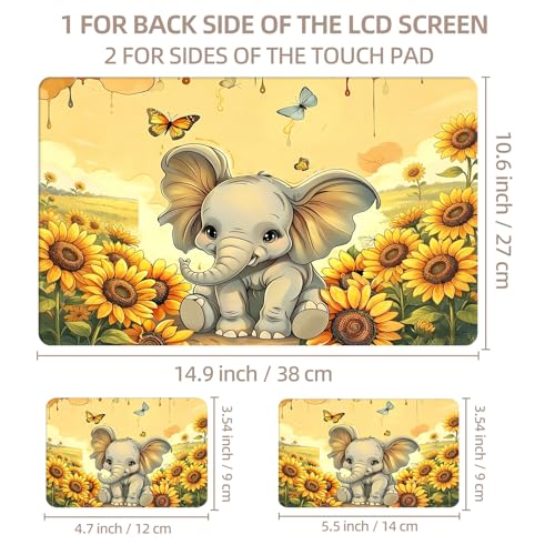 Universal Laptop Skin Sticker for 12/13/14/15.6 Inch Laptops, Reusable Vinyl Laptop Decal Cover, Waterproof Scratch Resistant Notebook Skin with 2 Wrist Pads,Cute Elephant - color: Cute Elephant