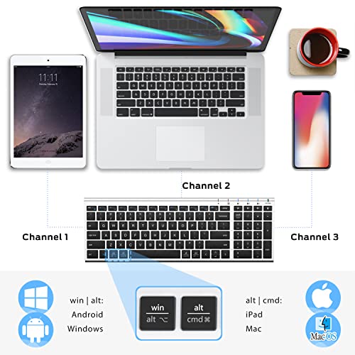 iClever BK10 Bluetooth Keyboard, Wireless Rechargeable Ultra-Slim Keyboard with Long Battery Life, Compatible with iOS, Android, Windows, Mac for iPad, Tablet, Laptop, PC, Phone (Silver Black) - color: silver black