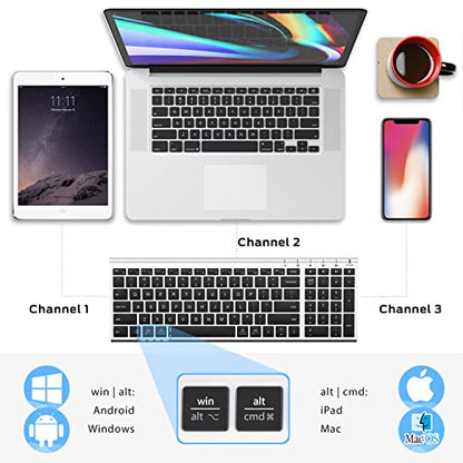 iClever BK10 Bluetooth Keyboard, Wireless Rechargeable Ultra-Slim Keyboard with Long Battery Life, Compatible with iOS, Android, Windows, Mac for iPad, Tablet, Laptop, PC, Phone (Silver Black) - color: silver black