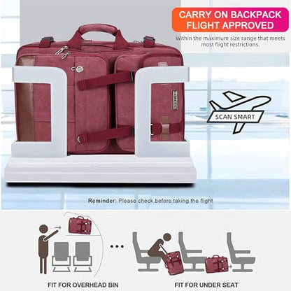 WITZMAN Canvas Travel Backpack for Women Large Laptop Backpack Fits 16 Inch | Expandable 32L to 42L, Carry-on Airline Approved Convertible Shoulder Rucksack, For Vacation, Overnight Trip, A6617 Red - color: Red