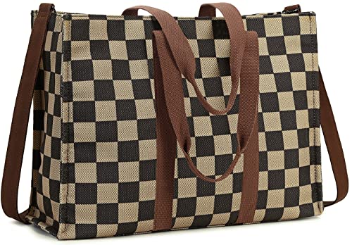 BTOOP Work Tote Bag for Women, Laptop Tote Bag With 15.6 Inch Padded Compartment, Teacher Nurse Bible Bags - color: A-khaki-black
