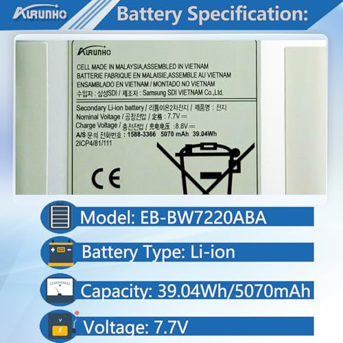 EB-BW720ABA EB-BW720ABE Laptop Battery Replacement for Samsung ChromeBook Plus V2 XE520QAB XE521QAB Chromebook 4 XE310XBA XE350XBA Galaxy Book 12 SM-W720 SM-W723SM-W727 SM-W728 GH43-04691A