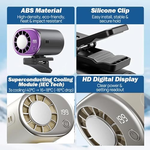 2026 Car Clip on Fan with LED Display, USB Rechargeable Battery Powered Gadget, Portable 360° Rotation Adjustable 199 Speeds Truck Tent (White) - color: White