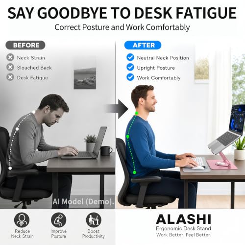 ALASHI Laptop Stand for Desk with 360° Rotating Base, Multi-Angle Adjustable Laptop Stands, Foldable Laptop Riser Compatible with 10 to 17 Inches PC Computer, Pink - color: C-Pink