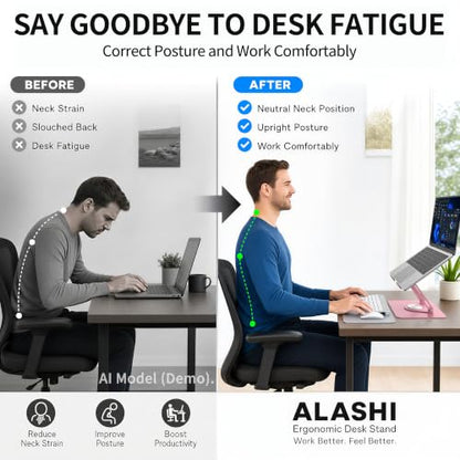 ALASHI Laptop Stand for Desk with 360° Rotating Base, Multi-Angle Adjustable Laptop Stands, Foldable Laptop Riser Compatible with 10 to 17 Inches PC Computer, Pink - color: C-Pink