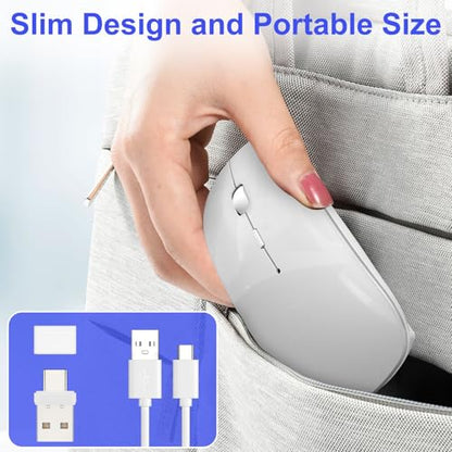 Bluetooth Wireless Mouse for MacBook Air Mac Pro iPad Laptop Computer Pad Optical Rechargeable Slim Silent Dual Mode (2.4G USB-C/USB-A&Bluetooth 5.2/3.0) Mouse Jiggler for Computer Awakening - Silver - color: SILVER