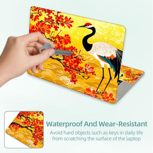 Universal Laptop Skin Decal, 3-Piece Vinyl Protector for 12 13 14 15.6" Notebook, Waterproof Anti-Scratch, Easy Trim & Bubble-Free Finish, Red Flower Tree Crane - color: Red Flower Tree Crane