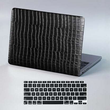 DTangLsm for MacBook Air 13 inch Case M5 2026-2022 M4 M3 M2 A3449 A3240 A3113 A2681, Crocodile Alligator Skin Luxury Textured Leather Hard Logo Cutout Case for MacBook Air 13.6+Keyboard Cover, Black - color: # Crocodile Skin Black