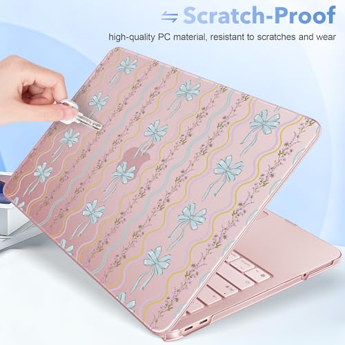 May Chen for MacBook Neo Case 13 inch 2026 | 100% Match Official Color | Pattern Printing, Anti-Crack & Scratch & Fingerprint | Protective Hard Shell Cases Laptop Model A3404 - Striped Bows Blush - color: Striped bows Blush