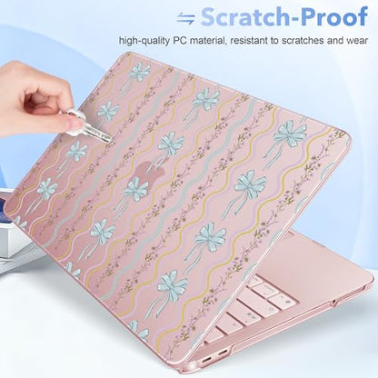 May Chen for MacBook Neo Case 13 inch 2026 | 100% Match Official Color | Pattern Printing, Anti-Crack & Scratch & Fingerprint | Protective Hard Shell Cases Laptop Model A3404 - Striped Bows Blush - color: Striped bows Blush