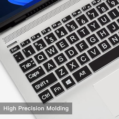 Keyboard Cover with Large Letters for HP Pavilion x360 14 /HP 14 Laptop 14-dq 14-fq 14-ba/bf/cm/ce/cf/df/dk/ds 14-dq0040nr 14-dq0052dx 14-dq0762dx dq0760dx/dq0030nr 14-fq1025nr 14-fq0033dx -Black - color: Black(Large Letters)