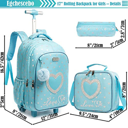 School Bags Kids Rolling Backpack for Girls Kids Luggage Suitcase With Wheels - color: Blue23-3-6