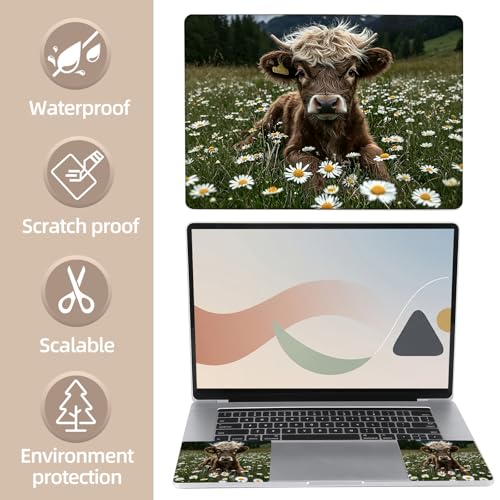 Universal Laptop Skin Sticker for 12/13/14/15.6 Inch Laptops, Reusable Vinyl Laptop Decal Cover, Waterproof Scratch Resistant Notebook Skin with 2 Wrist Pads,Highland Calf - color: Highland Calf