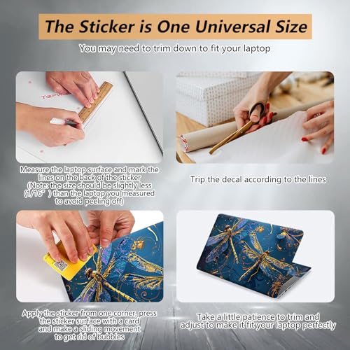 Laptop Skin Sticker for 12.1”-15.6“ Laptops (Fits 13”, 13.3”, 14”, 15”, 15.4”) | Protective Universal Reusable Vinyl Art Decal Cover | Waterproof & Scratch-Resistant-Blue Gold Dragonflies - color: Blue Gold Dragonflies