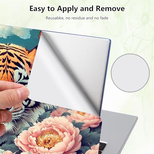 Laptop Skin Sticker Decal, Universal Reusable Vinyl Laptop Cover for 12" 13" 13.3" 14" 15" 15.4" 15.6" Notebook PC, Waterproof Scratch-Resistant with 2 Wrist Pads, Easy to Apply & Remove,Flower Tiger - color: Flower Tiger