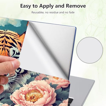 Laptop Skin Sticker Decal, Universal Reusable Vinyl Laptop Cover for 12" 13" 13.3" 14" 15" 15.4" 15.6" Notebook PC, Waterproof Scratch-Resistant with 2 Wrist Pads, Easy to Apply & Remove,Flower Tiger - color: Flower Tiger