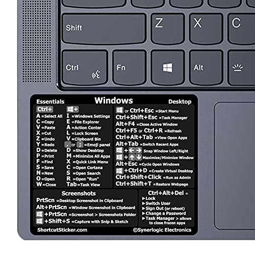 Synerlogic Windows PC Reference Keyboard Shortcut Sticker | Vinyl, Laminated Windows Shortcut Sticker for PC Laptop or Desktop | Shortcuts Cheat Sheet (Black/Small) - color: Black