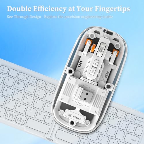 Veout Wireless Bluetooth Mouse, Portable Silent Click Rechargeable Mouse with USB Receiver, 3-Level DPI, Compatible with Laptop, PC, Mac, Tablet, Phone - color: Mouse-White