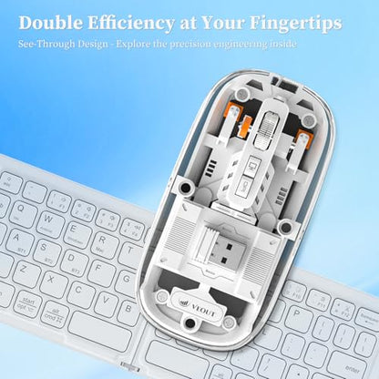 Veout Wireless Bluetooth Mouse, Portable Silent Click Rechargeable Mouse with USB Receiver, 3-Level DPI, Compatible with Laptop, PC, Mac, Tablet, Phone - color: Mouse-White