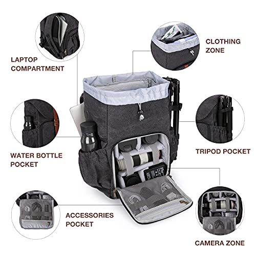 BAGSMART Camera Backpack DSLR Camera Bag Backpacks for Photographers | Waterproof Anti-Theft Photography Backpack with 15 Inch Laptop Compartment - color: B-black[single Buckle]