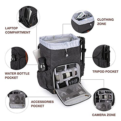 BAGSMART Camera Backpack DSLR Camera Bag Backpacks for Photographers | Waterproof Anti-Theft Photography Backpack with 15 Inch Laptop Compartment - color: B-black[single Buckle]