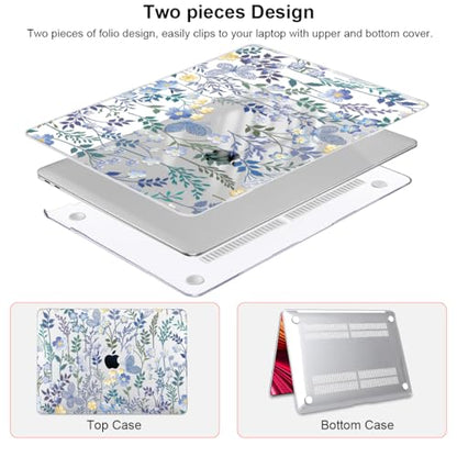 Compatible with 2021 2020 MacBook Air 13 inch Case M1 A2337 A2179 A1932 2018 2019 Release, Pattern Plastic Hard Shell Case & Keyboard Cover for Mac Air 13 Touch ID, Meadow Wildflower - color: Meadow Wildflower