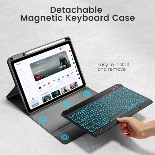 Keyboard Case for iPad Air 5th/4th Pro 11 inch, 7-Color Backlit Detachable Wireless Keyboard Case with Pencil Holder, Stand Folio Cover for Gen 2020/2022, Pro 4th/3rd/2nd/1st Gen, Black - color: Black