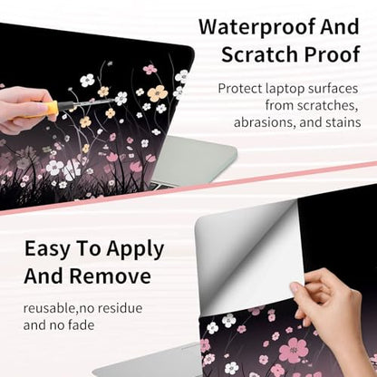 Laptop Skin Sticker 3-Piece Set,Pink Flowers | Trim-to-fit 3-piece vinyl set with one 15 x 10.6 in lid skin and two palm-rest decals for many 12-15.6 in laptops - color: Pink Flowers