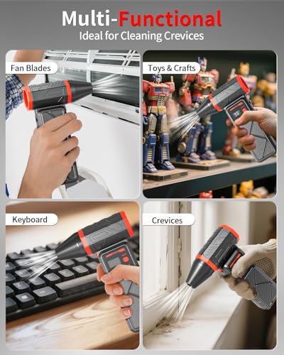 Electric Compressed Air Duster, 150000RPM Cordless Air Duster with 8000mAh Rechargeable Battery, Stepless Speed, Adjustable 90 Nozzle, LED Light for PC Cleaning, Keyboard, Car Interior, Home