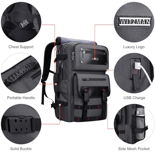 WITZMAN Travel Backpack for Men Duffle Bags Fits 17 Inch Laptop | Nylon Water-resistant 3-in-1 Carry on Backpack Airline Approved, Large Convertible Overnight Rucksack, B685 Silvery Grey - color: Silvery Grey