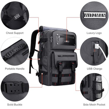 WITZMAN Travel Backpack for Men Duffle Bags Fits 17 Inch Laptop | Nylon Water-resistant 3-in-1 Carry on Backpack Airline Approved, Large Convertible Overnight Rucksack, B685 Silvery Grey - color: Silvery Grey