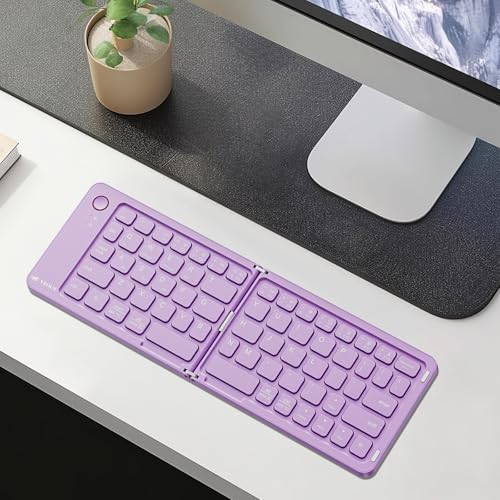 Veout Foldable Bluetooth Keyboard, Ultra-Thin Portable Wireless Keyboard, Lightweight for Laptop, iPad, iPhone, Android, Windows, Mac - color: Keyboard-Violet