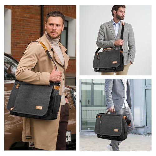 ESTARER Messenger Bag 17.3 Inch, Mens Computer Bag for Teacher/College/Work/Travel, Water-resistant Canvas Laptop Bag Satchel Briefcase, Dark Grey - color: 17.3” Dark Grey