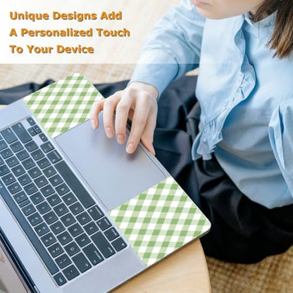 Universal Laptop Skin Sticker with 2 Wrist Pad Decals, 3-Piece Removable Vinyl Laptop Cover, Green Checkered Waterproof Anti-Scratch, Easy-Trim Fit for 13.3" 14" 15.6" Laptops - color: Green checkered