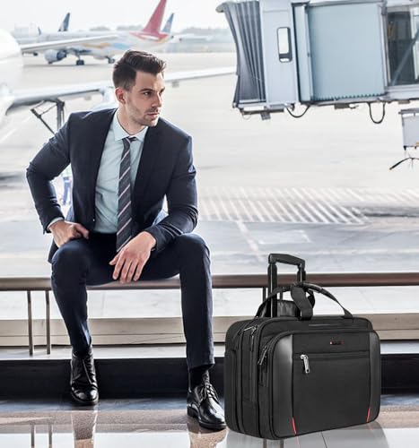 EMPSIGN 17.3 Inch Rolling Laptop Bag for Women/Men, Black | Waterproof Rolling Computer Bag, Carry-on Briefcase with Wheels, Personal Item Suitcase for Travel/Work/Business