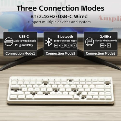 NuPhy Node75 Wireless Mechanical Keyboard, 75% Hot Swappable Custom Low Profile Keyboard, 84 Keys Computer Gaming Keyboards, Supports Touch Gestures, PBT Keycaps, RGB Backlit, Bluetooth/2.4GHz/USB-C - color: White, size: Low-Profile Brown Nano Switch