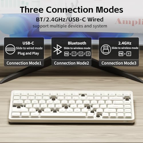 nuphy Node75 Wireless Mechanical Keyboard, 75% Hot Swappable Custom Low Profile Keyboard, 84 Keys Computer Gaming Keyboards, Supports Touch Gestures, PBT Keycaps, RGB Backlit, Bluetooth/2.4GHz/USB-C - color: White, size: Low-Profile Blush Nano Switch