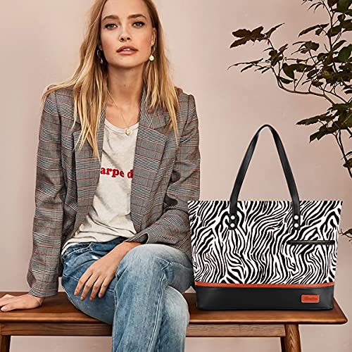 Laptop Tote Bag for Women Large Canvas Womens Briefcase Waterproof Computer Bag Work Bags for Women Fits 15.6 inch Laptop - color: Black Zebra