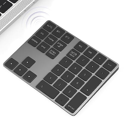 Foloda Bluetooth Number Pad for Laptop, Wireless 10 Keys USB Number Keypad, Rechargeable Numeric Keypad Numpad Extensions Data Entry Keyboard for PC iMac MacBook Notebook - color: Grey