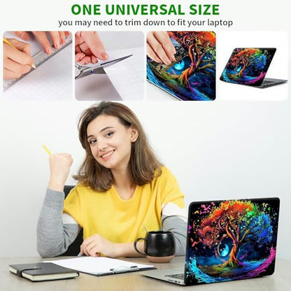 Laptop Skin Sticker Decal, Universal Protective Cover Fit 12 13 14 15.6 Inch Notebook, Reusable Water-Resistant Vinyl Decal w/ 2 Wrist Pads for Business Travel Office, Black Tree Art - color: Black Tree Art