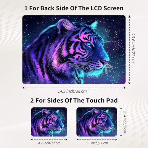 Laptop Skin Sticker 3-Piece Set,Tiger with Galaxy | Trim-to-fit 3-piece vinyl set with one 15 x 10.6 in lid skin and two palm-rest decals for many 12-15.6 in laptops - color: Tiger With Galaxy