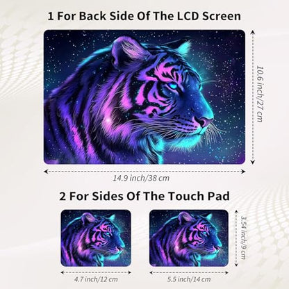 Laptop Skin Sticker 3-Piece Set,Tiger with Galaxy | Trim-to-fit 3-piece vinyl set with one 15 x 10.6 in lid skin and two palm-rest decals for many 12-15.6 in laptops - color: Tiger With Galaxy