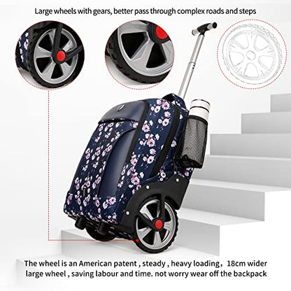 YH&GS Rolling Backpack Floral, Waterproof with Wheels for Business, College Student and Travel Commuter, Carry on Laptop Compartment, Fit 17 Inch Laptop, Wheeled Adults, 20inch - color: Floral